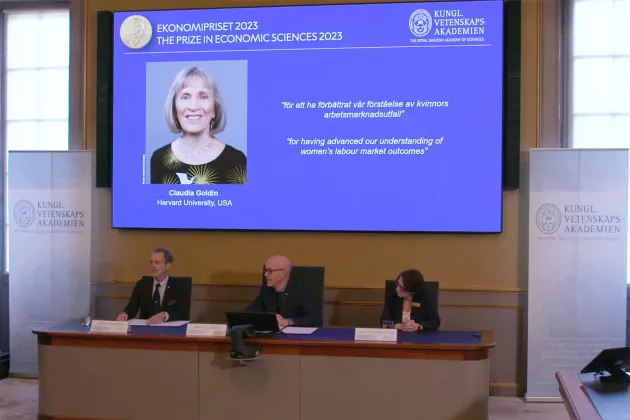Från tillkännagivandet av Claudia Goldin som mottagare av 2023 års "Nobelpris i ekonomi". Skrämdump.