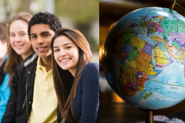 Collage med foto av människor och en jordglob