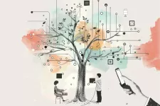 Illustration av ett träd omgärdad av digitala symbolen. Illustration.