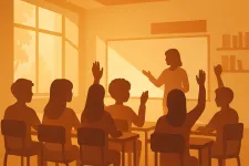 Tecknad stiliserad bild av skolklass