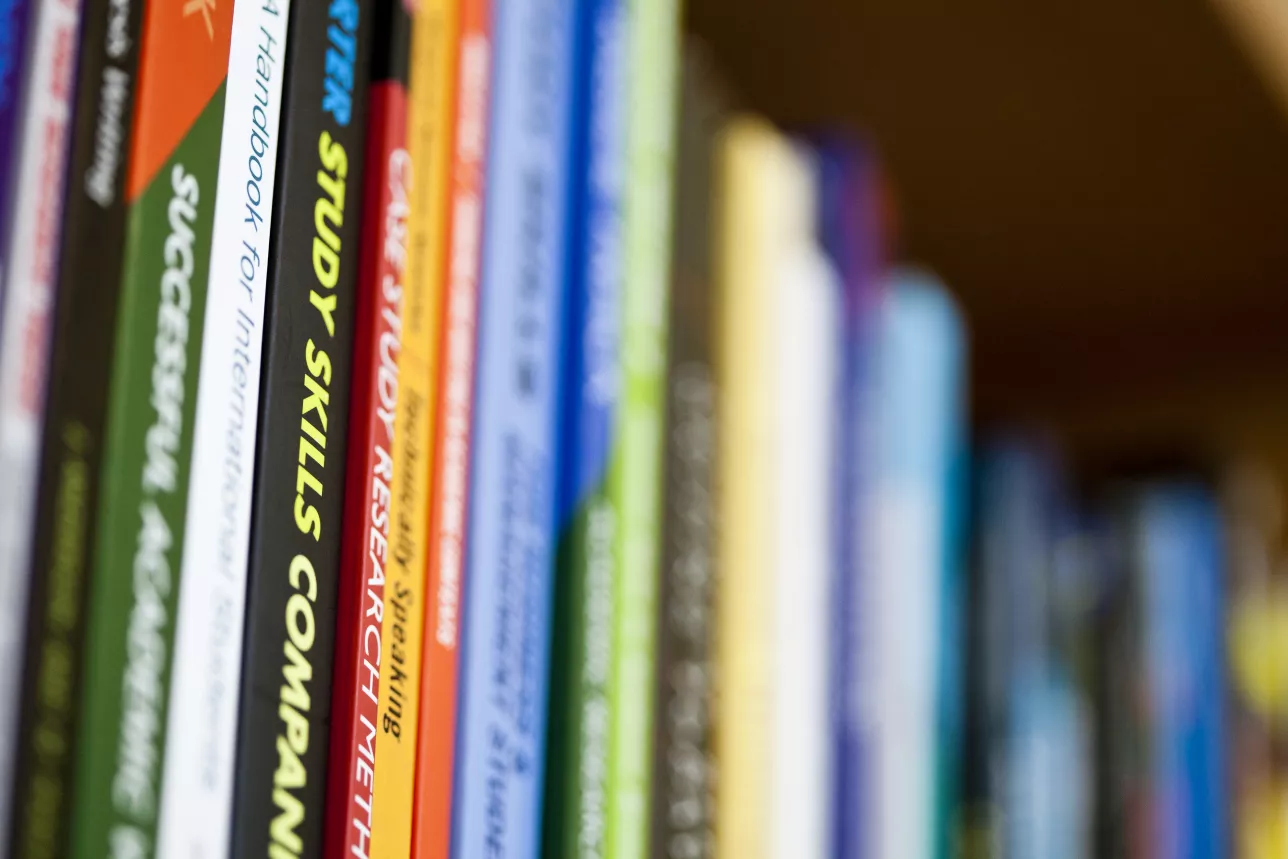 Bookshelf with books.