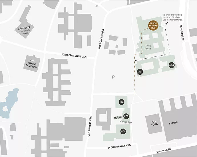 Karta över LUSEM campus.