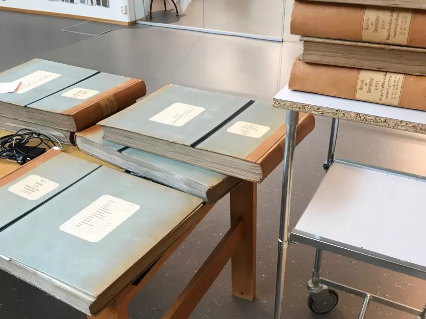 Böcker med mantalslängder, fotograferade av forskarna på plats på Stockholms Stadsarkiv.